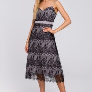 Gray Floral Lace-Overlay Sleeveless A-Line Dress
